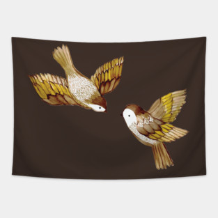 Two Birds Flying Sparrows Tapestry