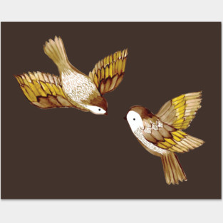 Two Birds Flying Sparrows Posters and Art
