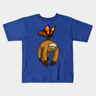 Lazy Sloth And Butterfly Funny Forest Nature Kids T-Shirt