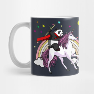 Panda Bear Riding Unicorn Funny Rainbow Mug