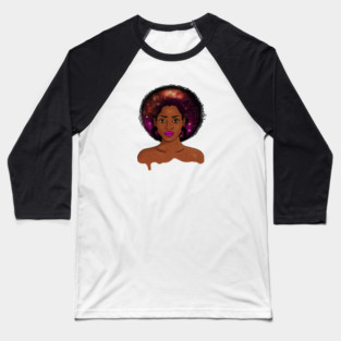 Beautiful Afro African woman with Universe, Cosmos Baseball T-Shirt
