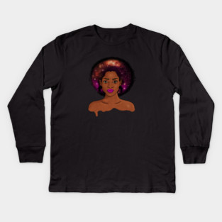 Beautiful Afro African woman with Universe, Cosmos Kids Long Sleeve T-Shirt
