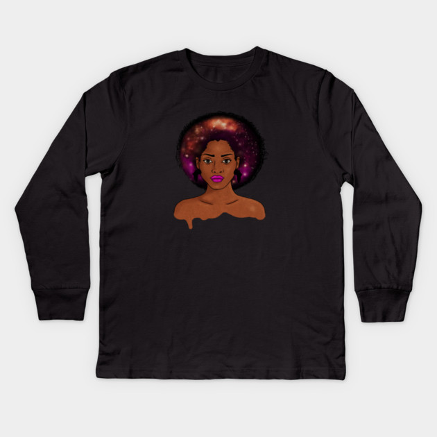 Beautiful Afro African woman with Universe, Cosmos Kids Long Sleeve T-Shirt by logiamerch