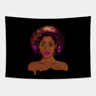 Beautiful Afro African woman with Universe, Cosmos Tapestry