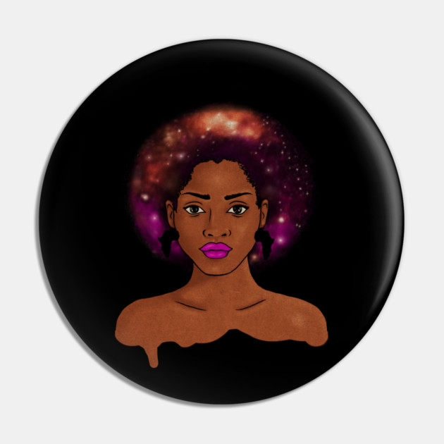 Beautiful Afro African woman with Universe, Cosmos Pin by logiamerch