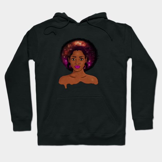 Beautiful Afro African woman with Universe, Cosmos Hoodie by logiamerch