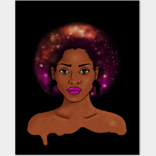 Beautiful Afro African woman with Universe, Cosmos Posters and Art