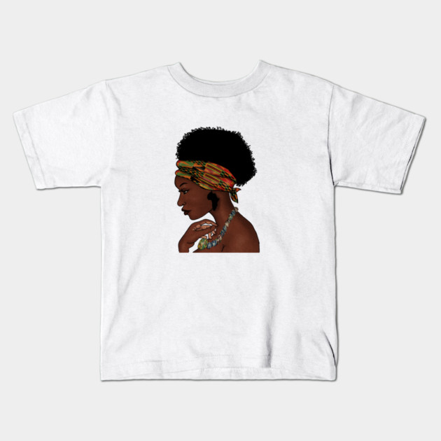 Proud African Woman with West African Pattern Kids T-Shirt by logiamerch