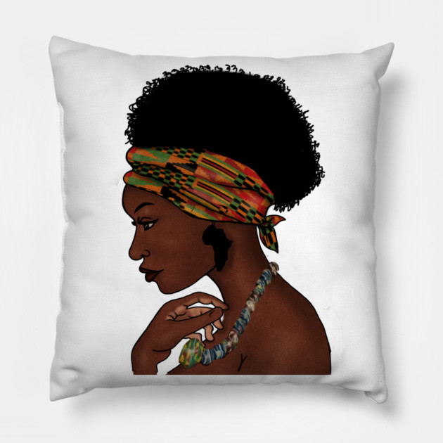 Proud African Woman with West African Pattern Pillow by logiamerch