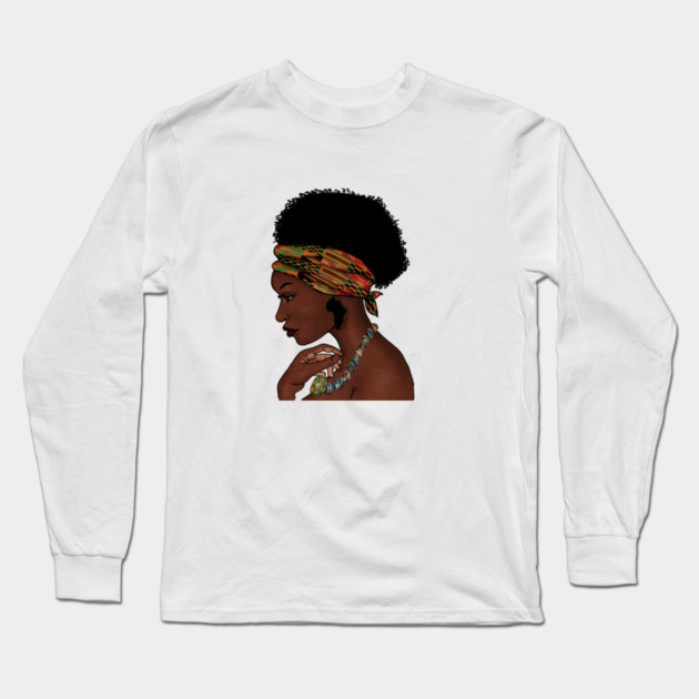 Proud African Woman with West African Pattern Long Sleeve T-Shirt by logiamerch