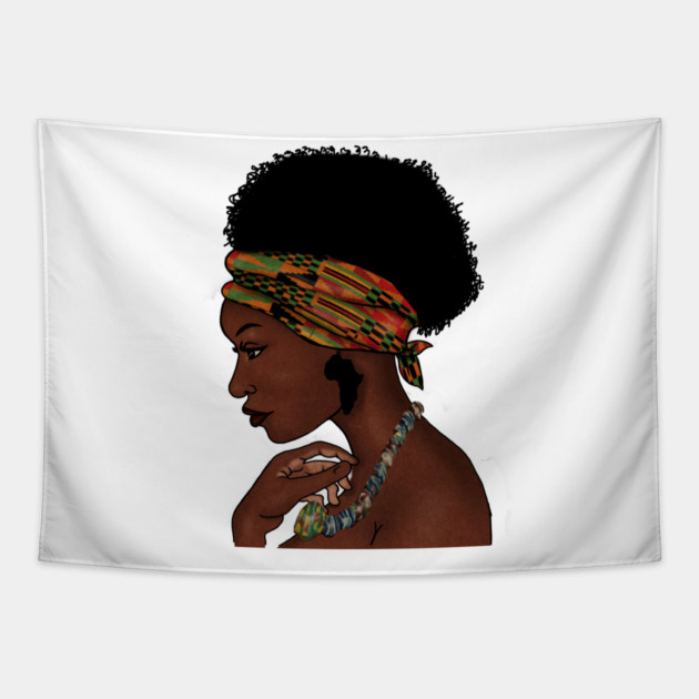 Proud African Woman with West African Pattern Tapestry by logiamerch