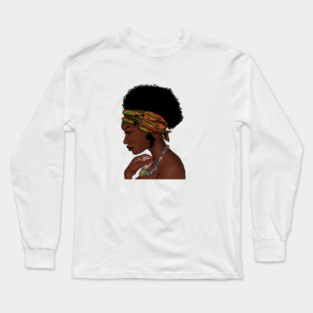 Proud African Woman with West African Pattern Long Sleeve T-Shirt