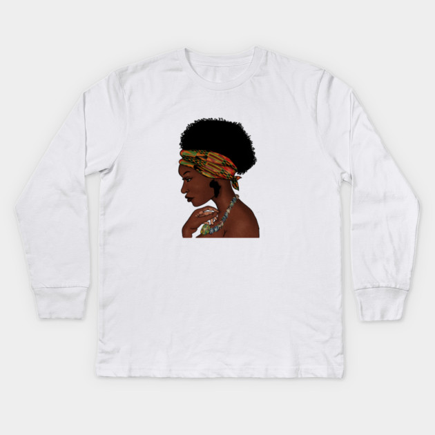 Proud African Woman with West African Pattern Kids Long Sleeve T-Shirt by logiamerch
