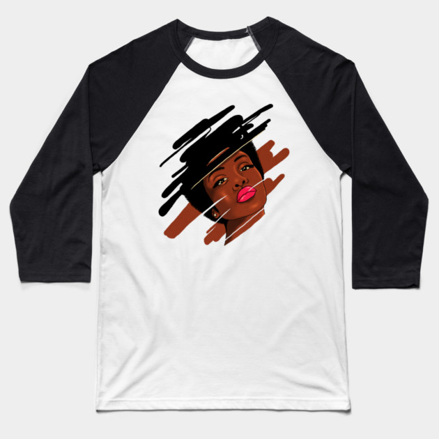 Beautiful Melanin, Afro African Woman with a brushstroke Baseball T-Shirt by logiamerch