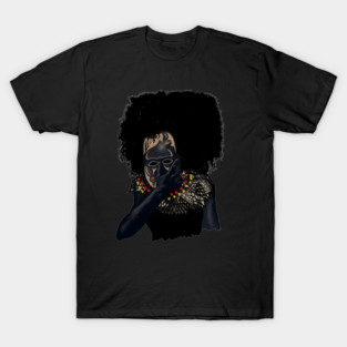 Afro African with Tribal Mask, Black Pride T-Shirt