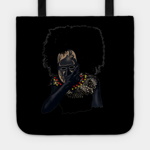 Afro African with Tribal Mask, Black Pride Tote by logiamerch