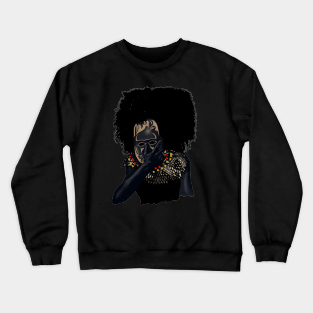 Afro African with Tribal Mask, Black Pride Crewneck Sweatshirt by logiamerch