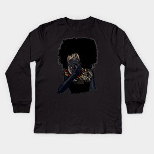 Afro African with Tribal Mask, Black Pride Kids Long Sleeve T-Shirt