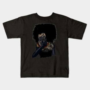 Afro African with Tribal Mask, Black Pride Kids T-Shirt