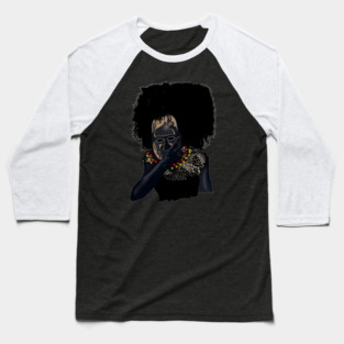 Afro African with Tribal Mask, Black Pride Baseball T-Shirt