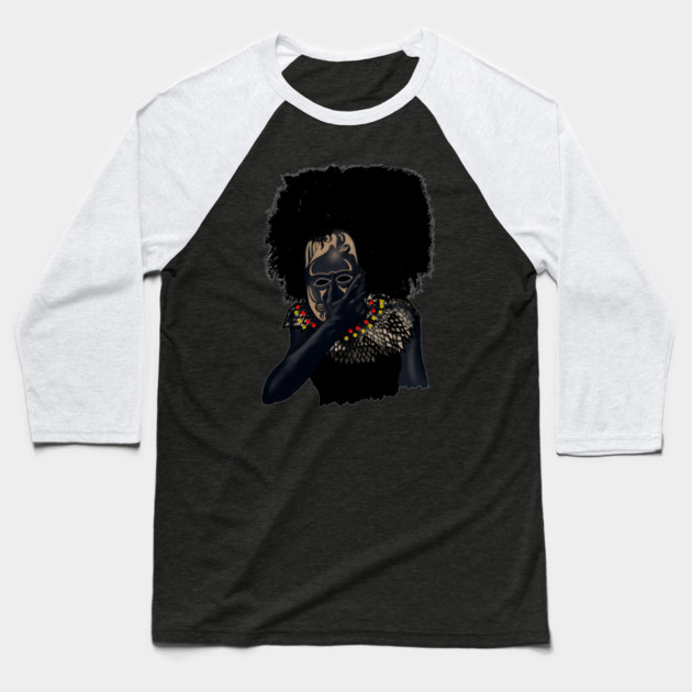 Afro African with Tribal Mask, Black Pride Baseball T-Shirt by logiamerch