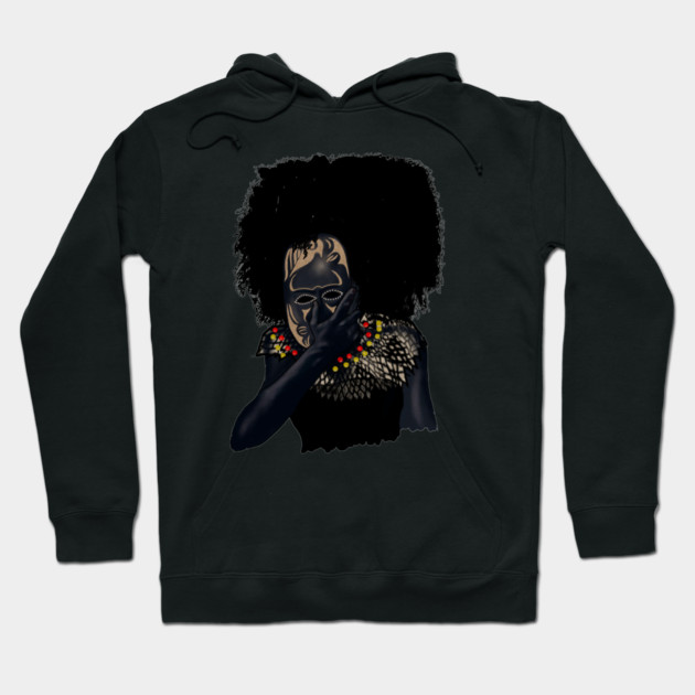 Afro African with Tribal Mask, Black Pride Hoodie by logiamerch