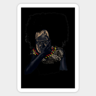 Afro African with Tribal Mask, Black Pride Sticker