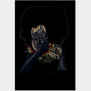 Afro African with Tribal Mask, Black Pride Posters and Art