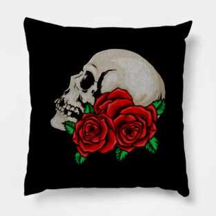 Skull, Floral Roses Pillow