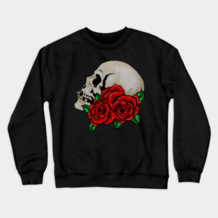 Skull, Floral Roses Crewneck Sweatshirt
