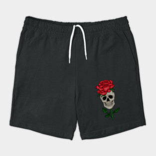 Skull with Rose, Floral Flower Shorts