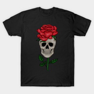 Skull with Rose, Floral Flower T-Shirt