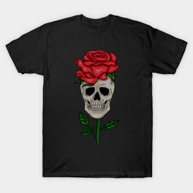 Skull with Rose, Floral Flower T-Shirt by logiamerch