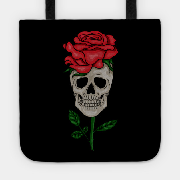 Skull with Rose, Floral Flower Tote by logiamerch