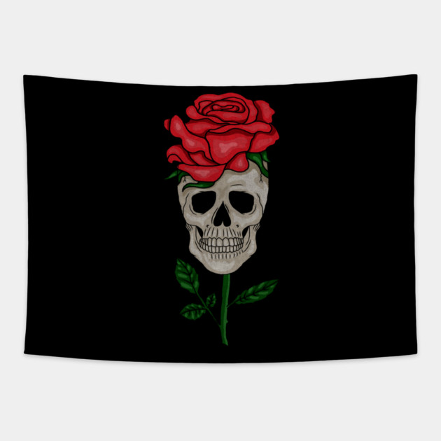 Skull with Rose, Floral Flower Tapestry by logiamerch