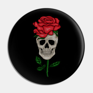 Skull with Rose, Floral Flower Pin