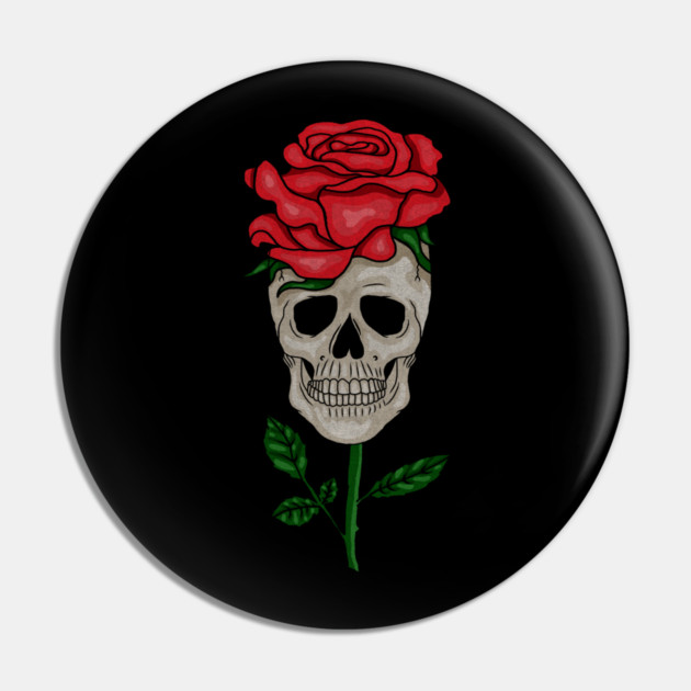 Skull with Rose, Floral Flower Pin by logiamerch