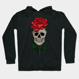 Skull with Rose, Floral Flower Hoodie