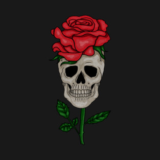 Skull with Rose, Floral Flower T-Shirt