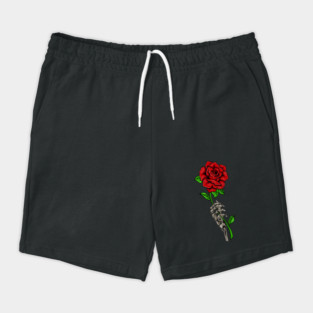 Skeleton Hand Holding a Red Rose, Floral Shorts