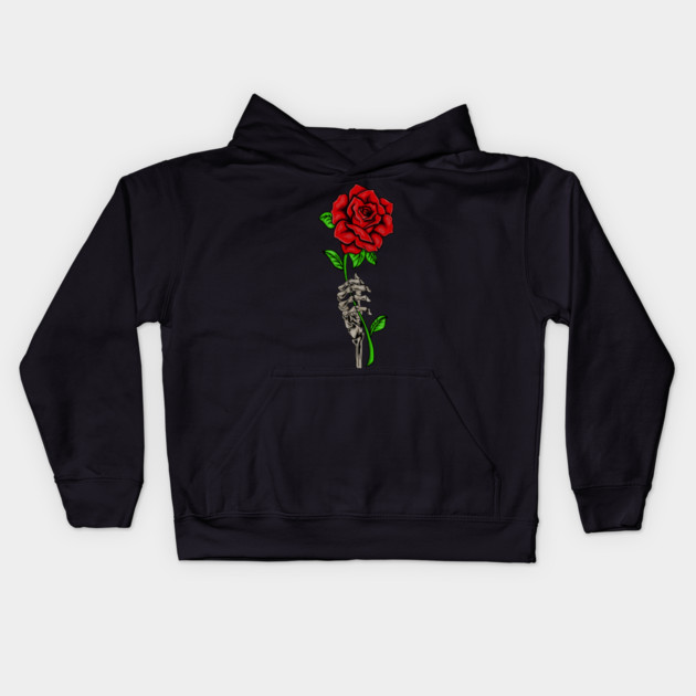 Skeleton Hand Holding a Red Rose, Floral Kids Hoodie by logiamerch