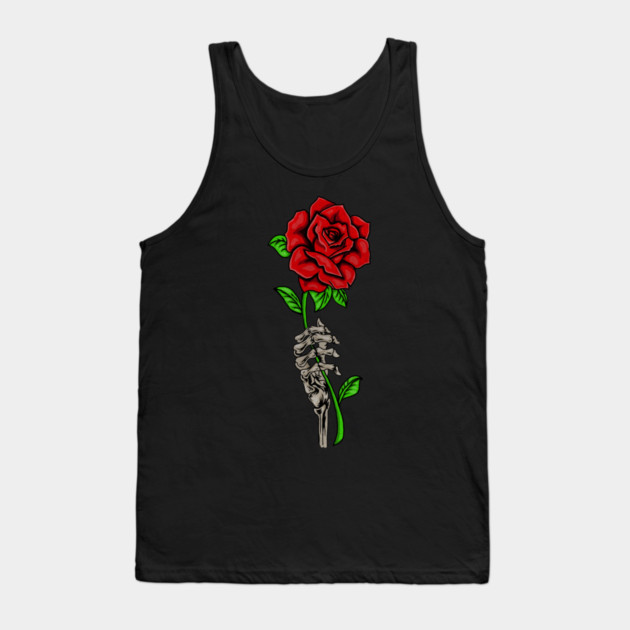 Skeleton Hand Holding a Red Rose, Floral Tank Top by logiamerch