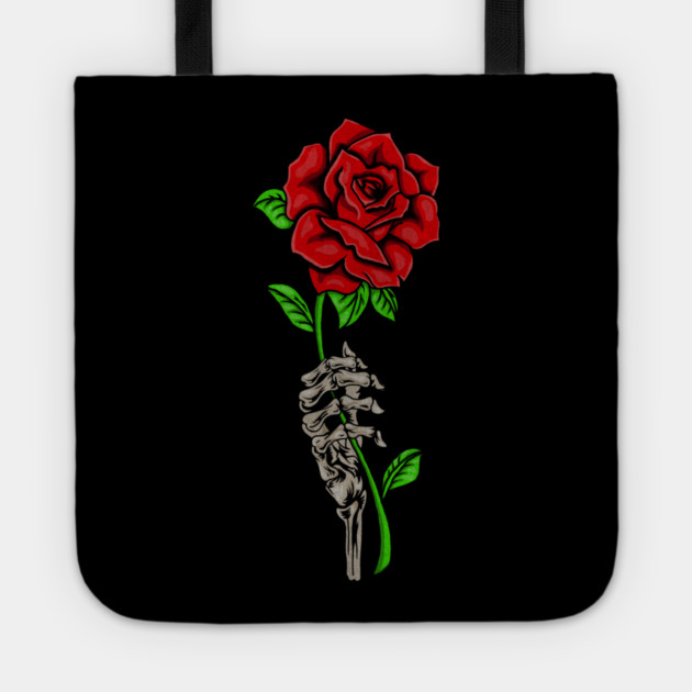 Skeleton Hand Holding a Red Rose, Floral Tote by logiamerch