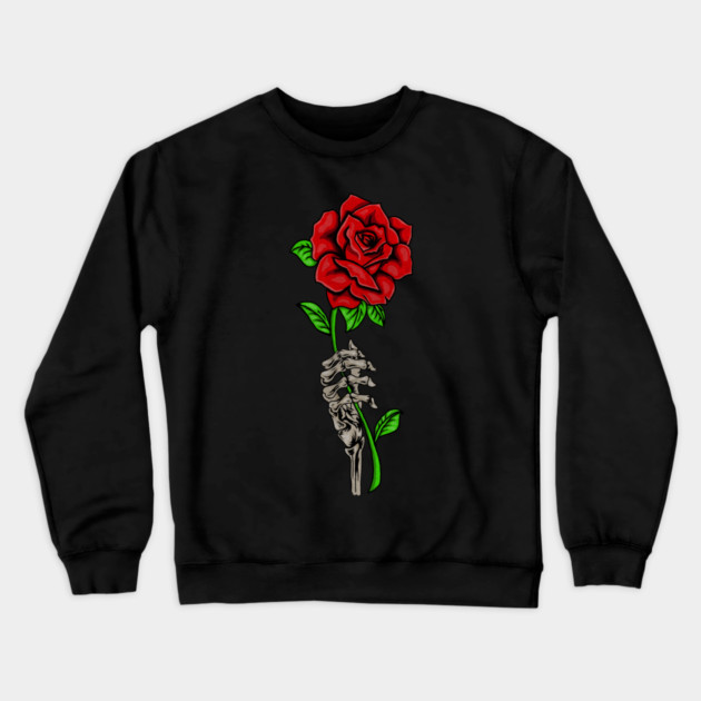 Skeleton Hand Holding a Red Rose, Floral Crewneck Sweatshirt by logiamerch