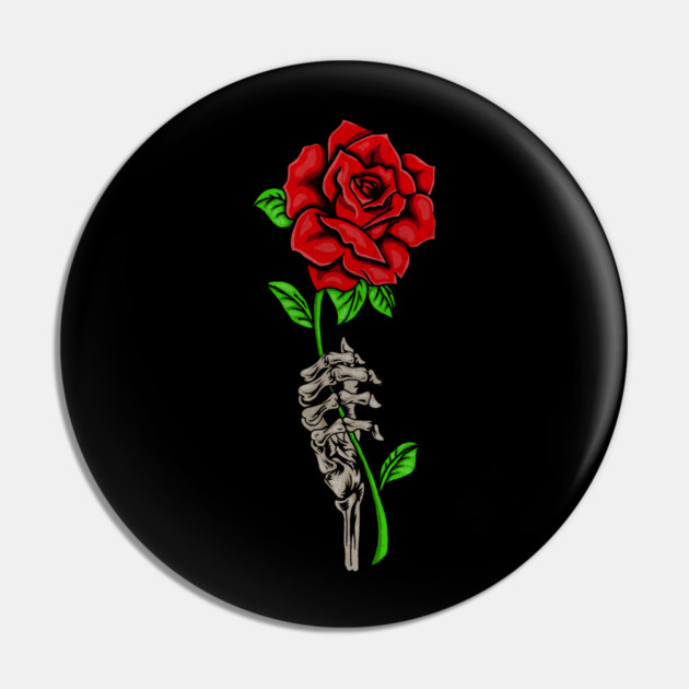 Skeleton Hand Holding a Red Rose, Floral Pin by logiamerch