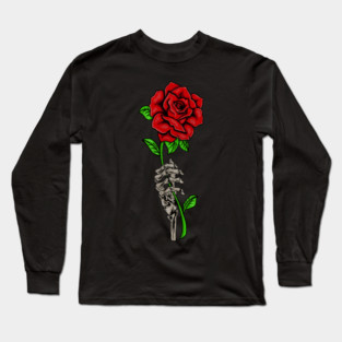 Skeleton Hand Holding a Red Rose, Floral Long Sleeve T-Shirt
