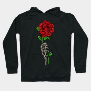 Skeleton Hand Holding a Red Rose, Floral Hoodie