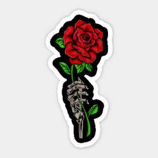 Skeleton Hand Holding a Red Rose, Floral Sticker