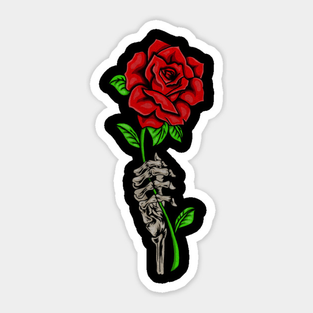 Skeleton Hand Holding a Red Rose, Floral Sticker by logiamerch
