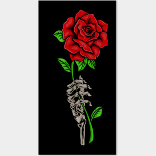 Skeleton Hand Holding a Red Rose, Floral Posters and Art